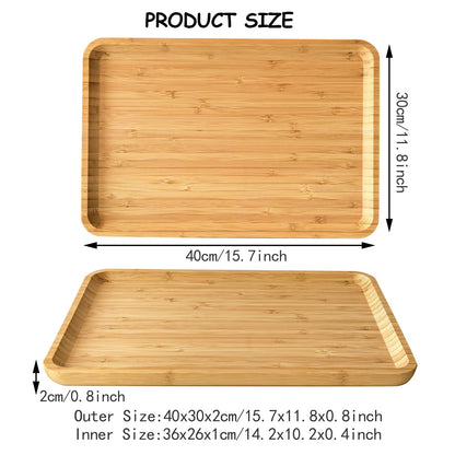 Bamboo Serving Tray Rectangle Platter Breakfast Dinner Food Bed Tray for Eating Kitchen Restaurants (1, 15.7" x 12.8" x 0.8" (no Handle))