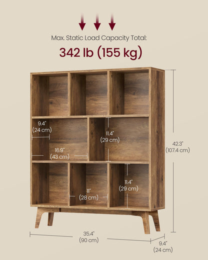 VASAGLE MAEZO Collection - Bookshelf, Bookcase, Cube Shelf with 8 Compartments, Storage Shelf, for Living Room, Home Office, Dining Room, 9.4 x 35.4 x 42.3 Inches, Honey Brown ULBC191KB01S