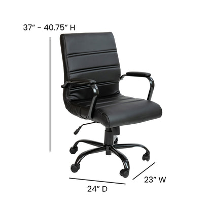 Flash Furniture Whitney Mid-Back Swivel LeatherSoft Desk Chair with Padded Seat and Armrests, Adjustable Height Padded Office Chair, Black