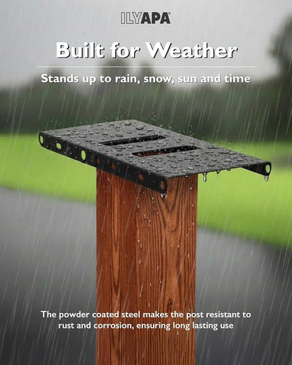 Ilyapa Metal Mailbox Post for Outside, 43x4x4 inch Wood Print Metal Post Sleeve with Two Universal Mounting Plate Brackets for Decorative Residential Mailboxes, Heavy Duty