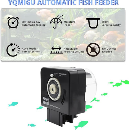 Automatic Fish Feeder for Aquarium, Auto Feeder Aquarium Tank,Up to 30 Feedings A Day,with Food Containers 150 ML Capacity, Fish Feeding Ring, Suitable for Fish Tank, Big Aquariums