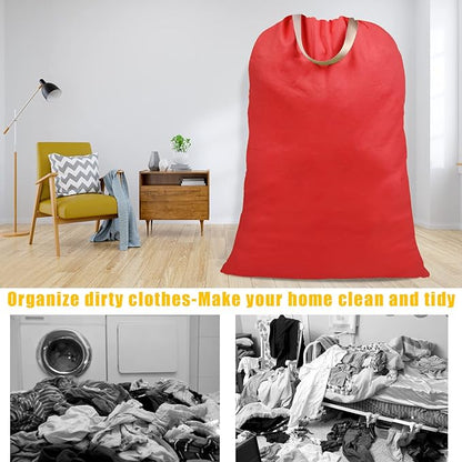 Cotton Canvas Laundry Bag with Handles & Drawstring Straps, Heavy Duty Extra