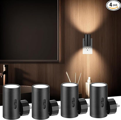 TSEXES LED Night Lights Plug into Wall,Dusk to Dawn Sensor Night Light,0-300LM Adjustable Brightness,Warm White 2700K,Dimmable Night Lights for Kitchen Hallway Bedroom Bathroom 4 Pack