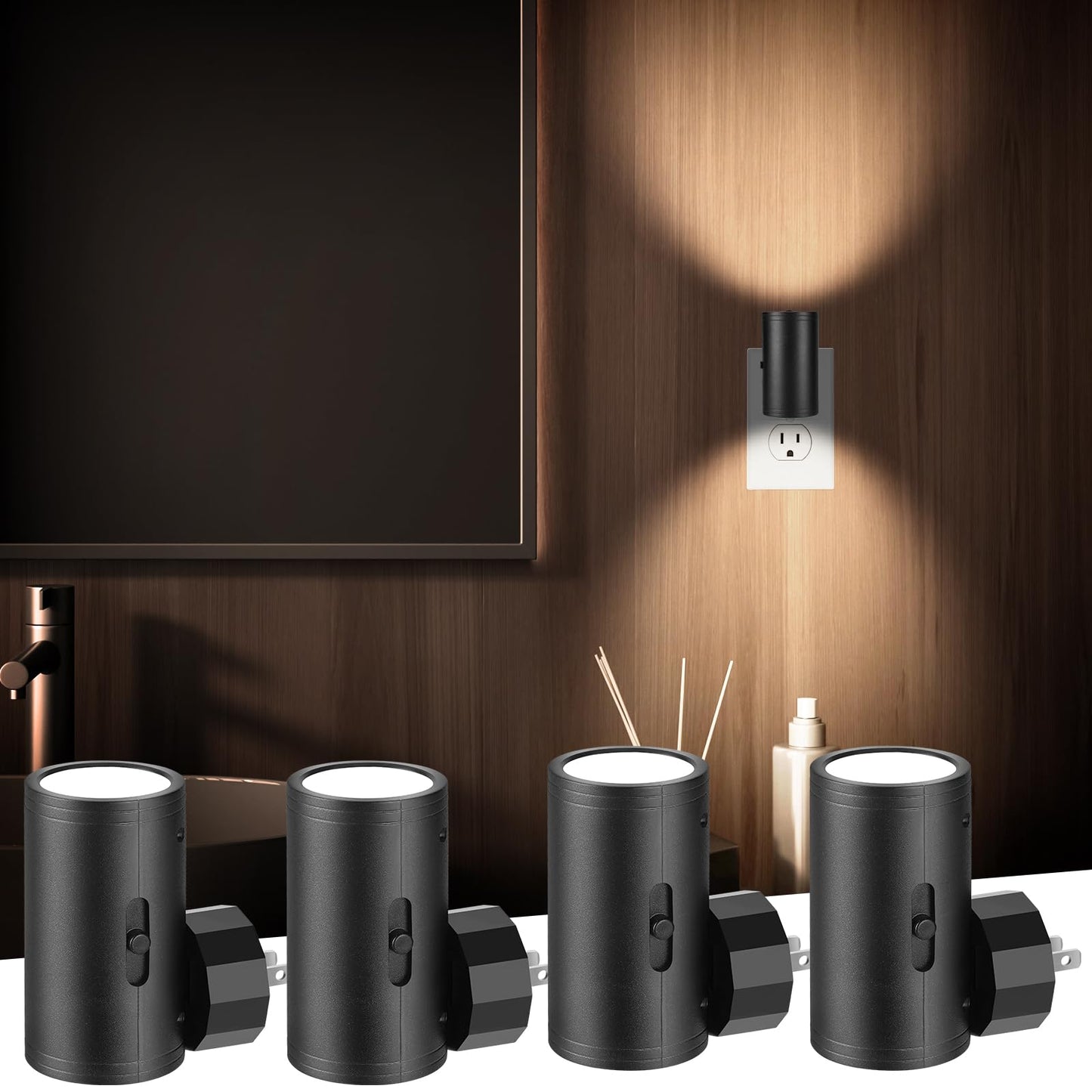 LED Night Lights Plug into Wall, Dusk to Dawn Sensor,5-300LM Adjustable Brightness, Soft White 3000K,Dimmable Night Lights for Kitchen,Hallway Bedroom,Stairs, 2 Pack