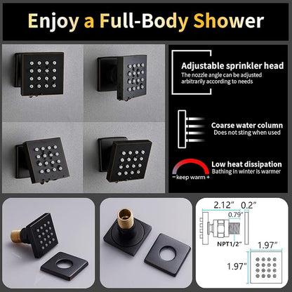 AYIVG Oil Rubbed Bronze Thermostatic Rainfall Shower Mixer System Set 16 x 26 Inch Full Body Shower Jets System 64 Color LED Shower Faucets Sets Complete Temperature Display Shower System Set