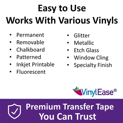 Vinyl Ease 6 inch x 100 feet roll of Paper Transfer Tape with a Medium to High Tack Layflat Adhesive. Works with a Variety of Vinyl. Great for Decals, Signs, Wall Words and More. American Made V0820