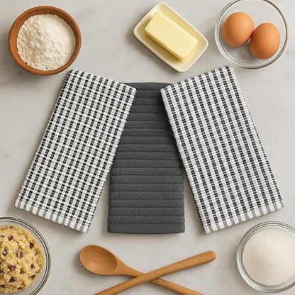Thanksgiving Kitchen Towels- Set of 3 100% Cotton Solid Dark Gray and