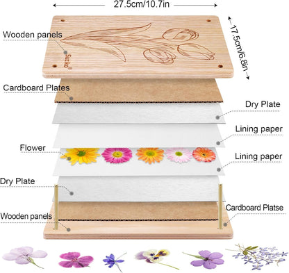 Suziko Large Flower Press Kit with Tulip Pattern for Adults & Kids - 10.8 x 6.9 Inch Flower and Leaf Preservation Art Craft Kit, Great Gift for Nature Lovers