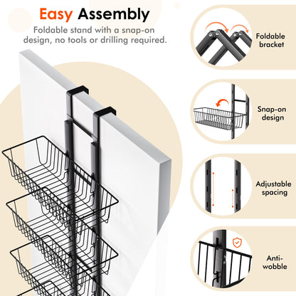 LUXEAR Over the Door Pantry Organizer, 6-Tier Adjustable Over the Door Hanging Spice Rack, No-Assembly Foldable Metal Over the Door Organizer for Kitchen, Home, Laundry Room, Bathroom
