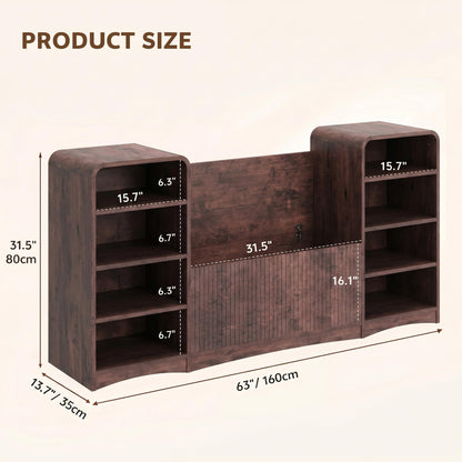 Homiflex Shoe Cabinet with Bench, Entryway Bench with Shoe Storage, Wooden Shoes Rack with Adjustable Shelves, Farmhouse Organizer for Entryway, Living Room, and Stairwell, Red Brown