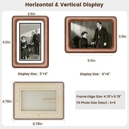 WILTYAPF 2 Pack 4x6 Premium Natural Walnut Wood Picture Frame, Handcrafted with Solid Wood Back & HD Tempered Glass, Rich Wood Grain, Matted for 3x5 Photos, Wall Mount or Tabletop Display