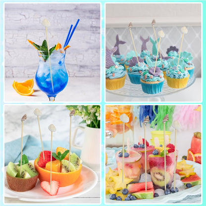 200Pcs Seashell Cocktail Picks,Beach Hawaiian Lua Party Pick 4.7 Inch Fancy Appetizer Tooth Picks for Summer Hawaiian Party Luau Beach Holiday Party Supplies