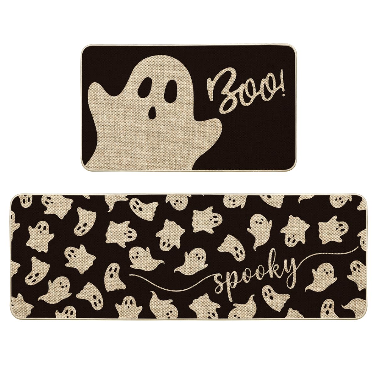 Artoid Mode Spooky Ghosts Boo Halloween Kitchen Mats Set of 3, Black Home Decor Low-Profile Kitchen Rugs for Floor - 17"x29"+17"x36"+17"x47"