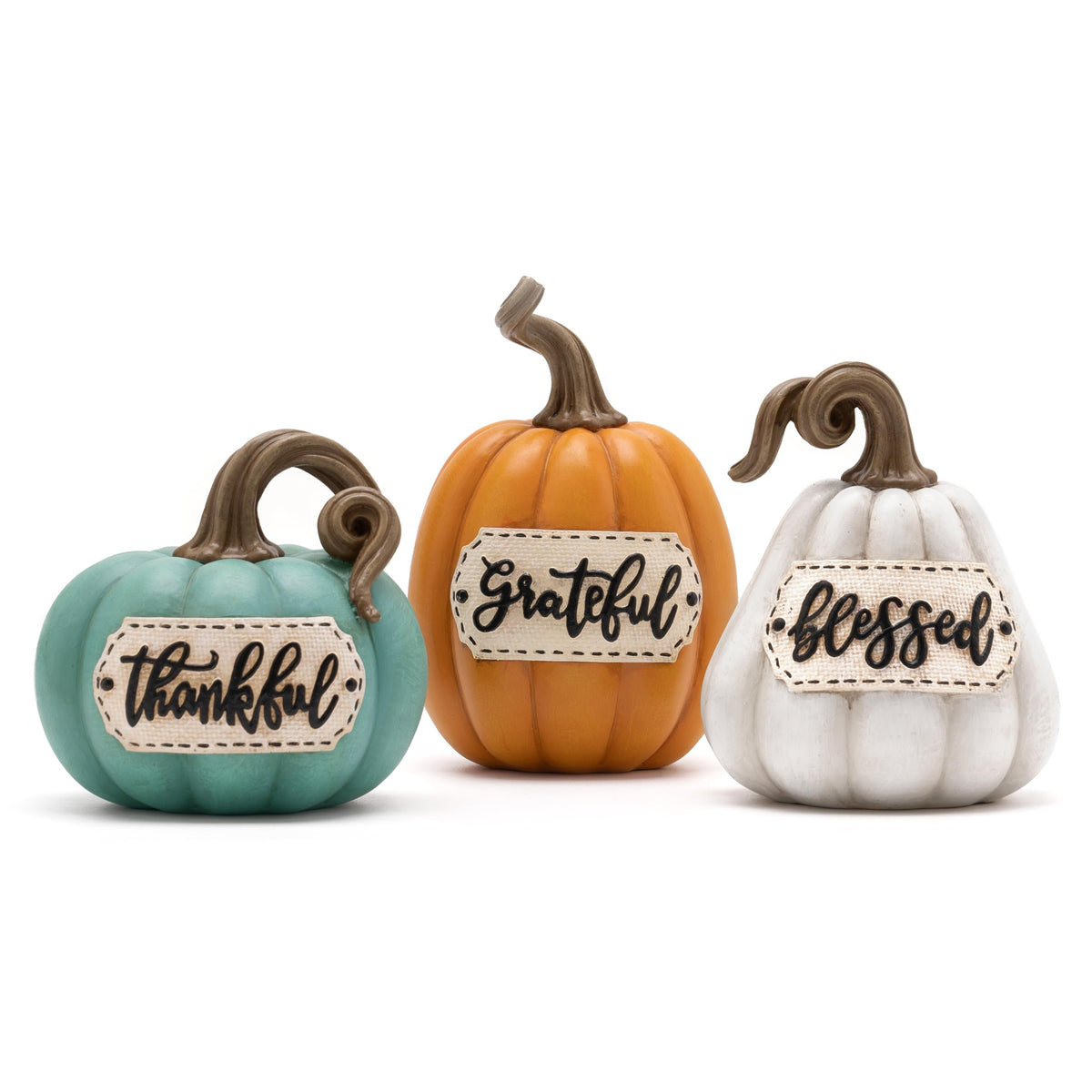 Valery Madelyn Pumpkins Fall Table Decor for Home, Set of 3 Resin Decorative Pumpkins Figurines Decor Indoor Tabletop Centerpieces Harvest Autumn Thanksgiving Dining Room Shelf Decoration, 6.3 inch