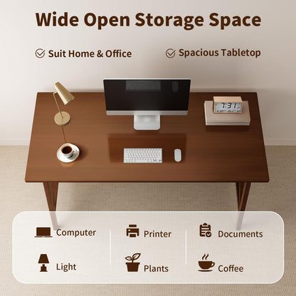 NELYE Modern Solid Wood Desk - 48" Simple Computer Table for Home Office Study Writing Workstation in Walnut, 48" W x 24" D