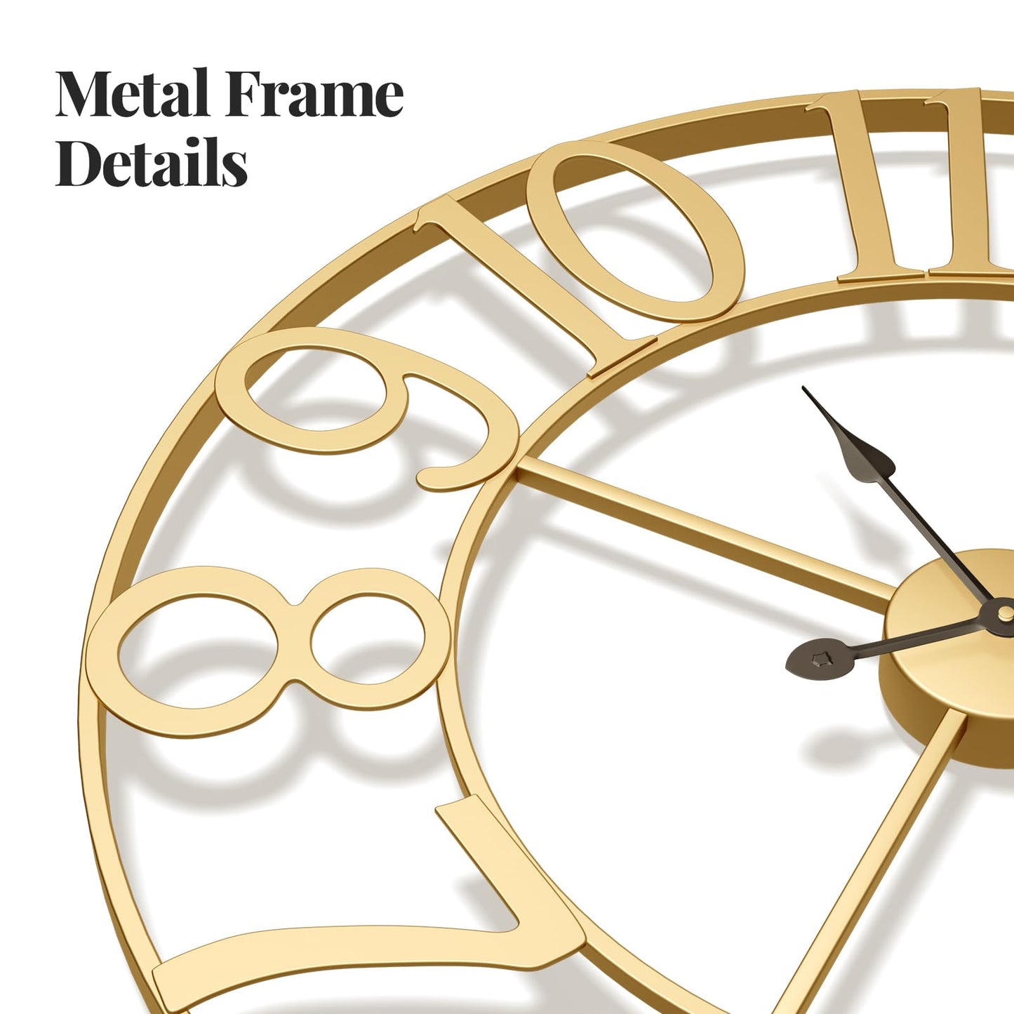 Large Wall Clock Gold Clocks for Living Room, 24 Inch Decorative Wall Clocks Battery-Operated, Modern Metal Round Clock Silent Non Ticking for Kitchen Mantel Bedroom Office Decor, Arabic Numerals
