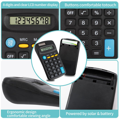 Dyrfolm 24 Pieces Pocket Size Mini Calculators,Pocket Calculator,Solar Battery Dual Power Desktop Calculators,8 Digit Display Basic Calculator for Students Kids Home Office(Black)