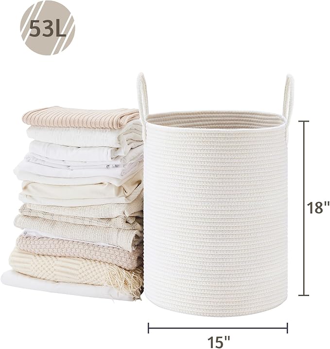 VIPOSCO Large Laundry Hamper, Tall Woven Rope Storage Basket