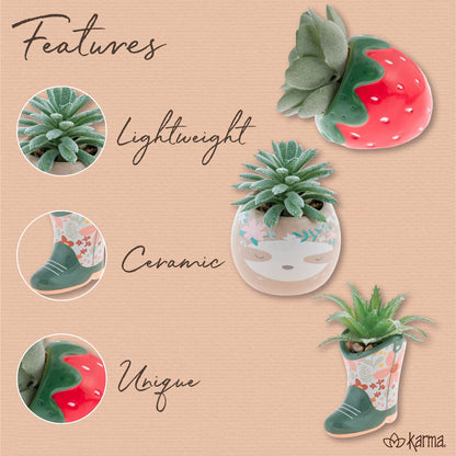 Karma, Shaped Succulent Pot, Faux Mini Ceramic Pot for Office & Home Decor - Rainbow