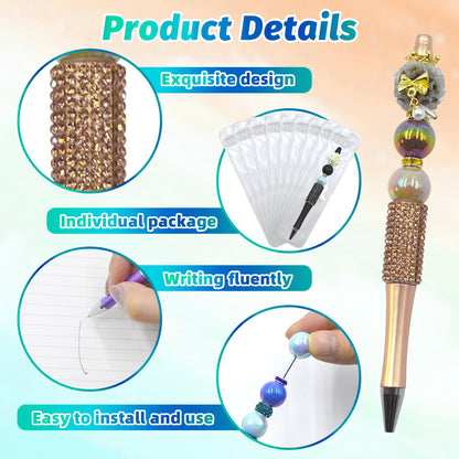 DASTTUIS 150 Pcs DIY Diamond Beadable Pen Kit - 50 Plastic Rhinestone Beaded Pens Bulk with Refills & Bags - Fancy Cute Glitter Pens for Crafting, Students & Teachers – School Supplies (Advanced)
