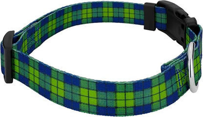 Country Brook Petz - Blue and Green Plaid Everyday Dog Collar and Leash - Plaid and Argyle Collection Featuring Charming Designs (5/8 Inch, Small)