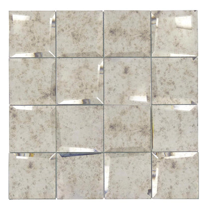 Diflart Peel and Stick Mirror Backsplash, Light Antique, 3x3 Inch, Beveled Mirror Square Kitchen Bar Wall Tile (2 Sq.ft, 32 Pcs)
