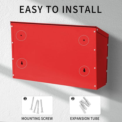 Wall Mount Mailbox for House Outside, Large Capacity Mailbox Drop Box, Galvanized Steel and Rust-Proof Metal Post Box, 15.74"x9.84"x4.33", Red
