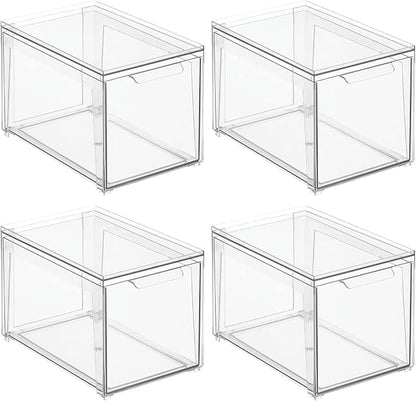 mDesign Plastic Stackable Bathroom Storage with Pull Out Bin Organizer Drawer for Cabinet, Vanity, Shelf, Cupboard, Cabinet, or Closet Organization - Lumiere Collection - 4 Pack - Clear