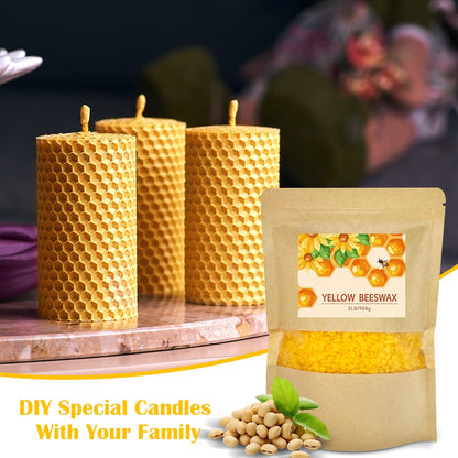 Yellow Beeswax Pellets 2LB, Organic Beeswax, Beeswax for Candle Making, Body, Skin Care DIY, Lip Balm and Soap Making Supplies(32oZ)