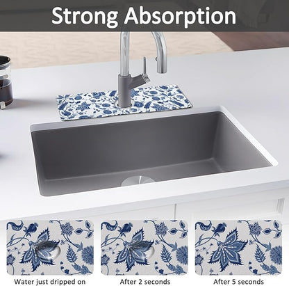 15" X 5.5" Kitchen Sink Splash Guard Faucet Mat Floral Super Absorbent Fast
