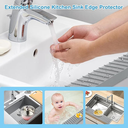 Silicone Faucet Splash Guard 4" x 20", Faucet Water Catcher Mat, Longer