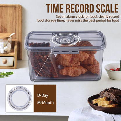 Gifhomfix Bread Box Bread Boxes for Kitchen Counter Airtight, Time Recording Bread Storage Container with Lid, Bread Keeper for Homemade Bread, Toast, Bagel, Donut and Cookies, LARGE Grey