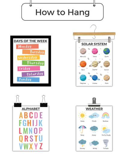 CNTG Design Educational Posters – Set of 9, 8x10 Inch Unframed Wall Art – Alphabet, Numbers, Solar System, Shapes & Classroom Decor for Homeschool (Essential Learning)