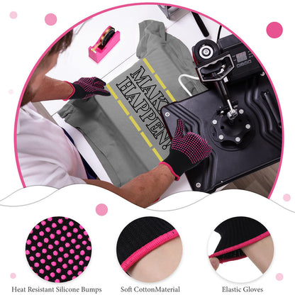 Sabary 9 Pcs Heat Tape Dispenser Set Pink Sublimation Tapes Dispenser Adhesive Roll Holder 2 Heat Press Resistant Gloves with Silicone Bumps 6 Sublimation Thermal Tape for Office Home