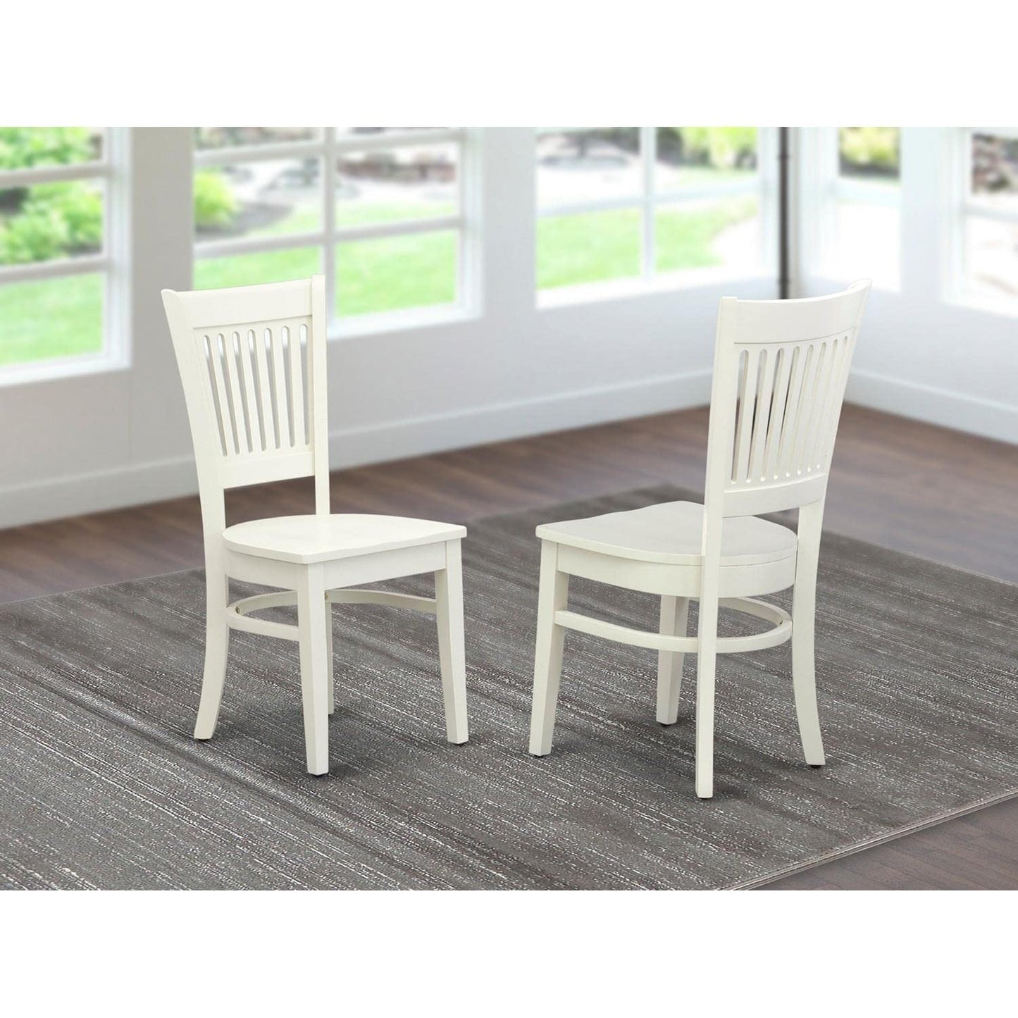 East West Furniture VAC-LWH-W Vancouver Dining Chairs - Slat Back Wood Seat Kitchen Chairs, Set of 2, Linen White