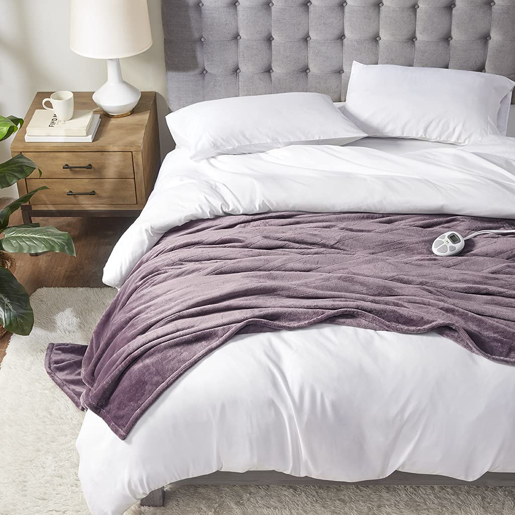 Serta Luxuriously Soft Plush Electric Blanket Fast Heating Cozy Cover, Safety Auto Shut Off Timer, Low EMF, Multi Heat Setting, ETL Certified, Machine Washable, Grey King (92 in x 100 in)