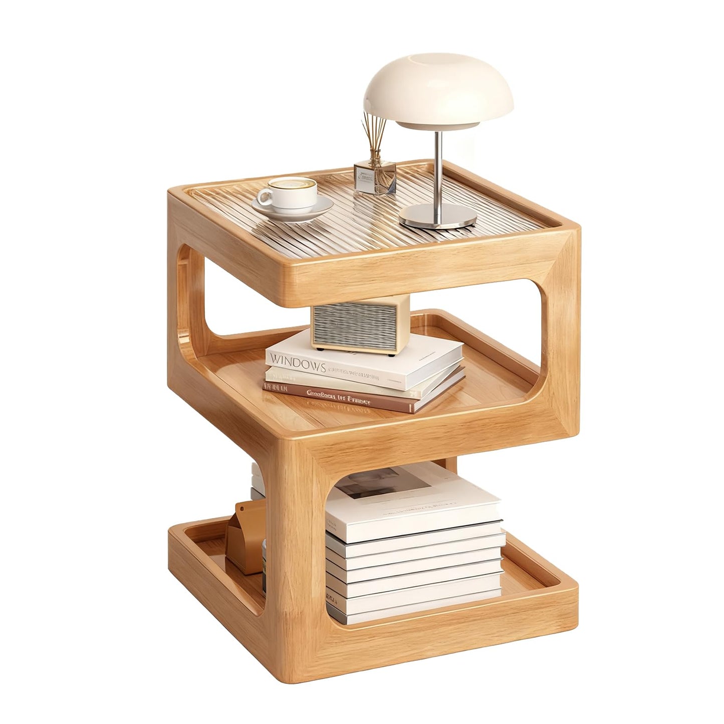 GIATUEE 3-Tier Nightstand with Storage, Modern Wooden Side Table End Table No Assembly Required, Bedside Organizer with Open Shelves for Bedroom, Living Room, Office(Wood-35cm)