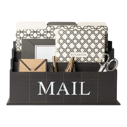 BLU MONACO Espresso Brown Wooden Mail Organizer | 3-Tier Rustic Desktop Mail Sorter for Kitchen Counter or Office | Wooden Letter Holder and Bill Storage Caddy | 12.5” x 4.5” x 7” Countertop Organizer