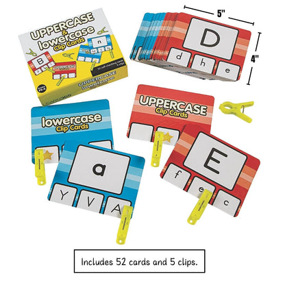 Fun Express Uppercase & Lowercase Letter Clip Card Set - Fun Learning Activities for Kids - Laminated Cardstock, 5” x 4” - Perfect for Early Education - 57-Pieces