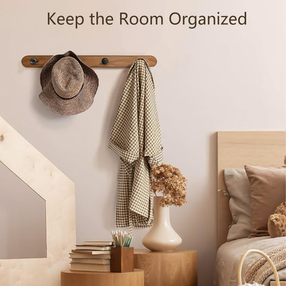 Beciway 15.7 Inch Walnut Wood Wall Mounted Coat Rack with 4 Black Hooks – Modern Wooden Hook Rail for Entryway, Bathroom, Bedroom, Kitchen – Wall Hook for Coats, Hats, Bags, Keys, Towels, Jackets