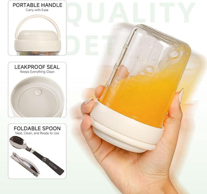 Overnight Oats Containers with Handles & Lids – 16oz Glass Mason Jars with Spoons & Fruit Compartments, Chia Pudding Jars with Lids, 4 Sets (Cream, Blue, Yellow, Pink)