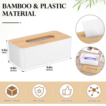 Teenyyou 2 Pcs Tissue Box Cover Square Plastic Tissue Holders 5x9 Inch Holder Wood Cover Plate for Bathrooms, Kitchen, Office, Home, Bedroom Dresser, Countertop(White)