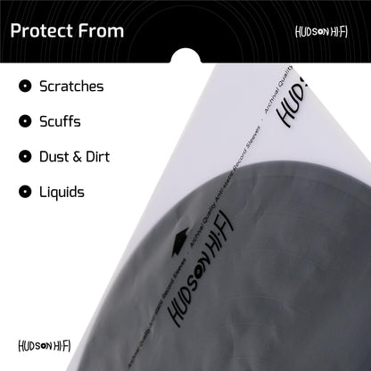 Hudson Hi-Fi Anti-Static Vinyl Record Inner Sleeves 250 Pack - Durable Clear Disc Sleeves- Protect Your LP Albums from Scratches, Dust & Dirt - Acid-Free Rice Paper Interior Disc Covers