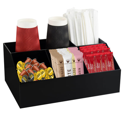 Watpot Coffee Bar Station Organizer for Countertop, Acrylic Coffee Pods Sugar Packets Tea Bags Storage Basket for Countertop, Black