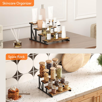 Lifewit Cologne Organizer for Men, Wooden Spice Rack, Cupcake Stand, 9.9" Display Riser for Perfume, Fragrance, Aftershave, Vanity, Bedroom, Bathroom Countertop Storage, Rustic Brown, 1 Pcs