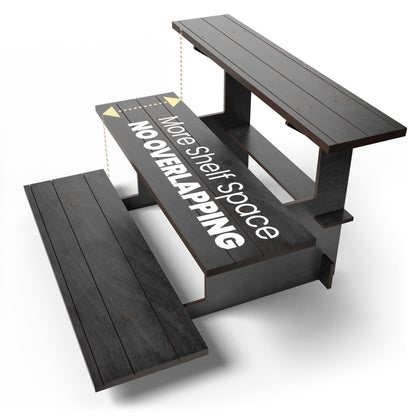 DS The Display Store Straight Black Wooden Tiered Stand, Portable Products Shelf, Jewelry and Card Rack, Risers, Altar Shelf, Stand for Vendor Events