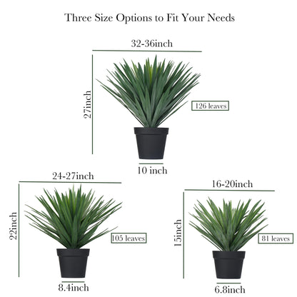 Triferal 22 Inches Artificial Agave Plant for Indoor & Outdoor - Large Fake Agave Plant in Black Pot with Real Stone Pebbles, Modern Home Office Decor, 105 Leaves