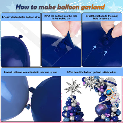 Amandir139pcs Space Balloon Garland Arch Kit Outer Space Birthday Decorations with Blue Purple Silver Galaxy Astronaut Foil Balloons for Boys Themed Birthday Party Decoration Supplies