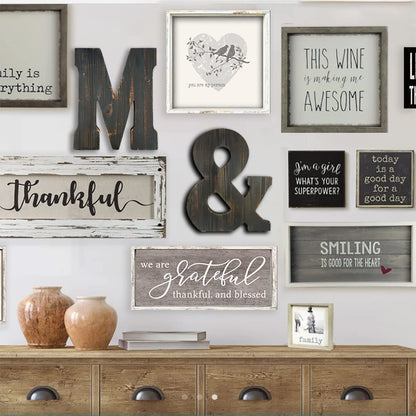 ABELOTS Big Letter Wall Art for Living Room, Bathroom, Bedroom, and Home Decor, Rustic Farmhouse Lettering for Family Last Names, Large Decorative Wood, 14” x 10” (Big W)