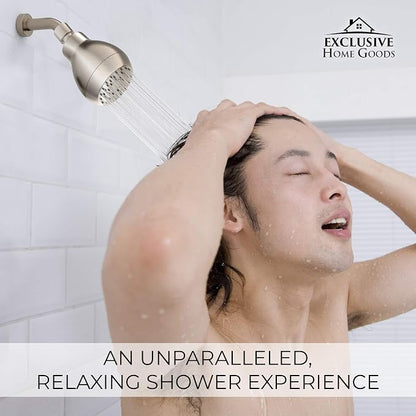 High Pressure Shower Head - Brushed Nickel - Powerful Deluxe Bathroom Showerhead with Strong Spray Stream and Small Silicone Nozzles - Universal Fit Works with High and Low Water Flow Showers-2.5 GPM